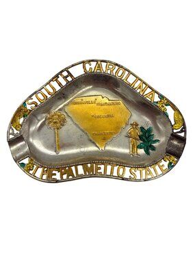Vintage South Carolina Souvenir Ashtray Palmetto State Japan Enamel 5in